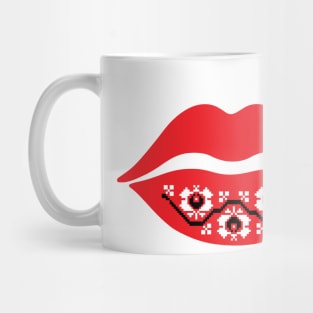 Red Lips - Traditional Romanian folk art knitted embroidery pattern Mug